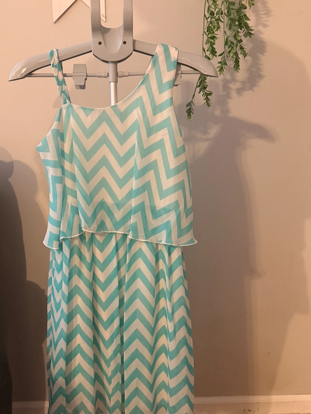 Disorderly Kids Girls Chevron Tiered Sundress in Aqua and White - Picture 10 of 12